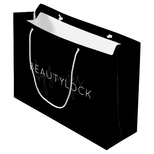 Personalisierte Geschäftsförderung/Einkauf schwarz Große Geschenktüte (Vorderseite Schrägansicht)