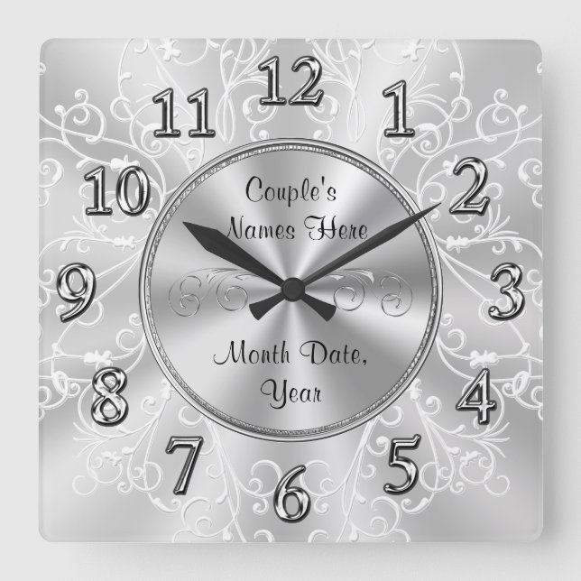 Personalisierte Geschenke aus Brautparty, Silbergr Quadratische Wanduhr (Vorderseite)