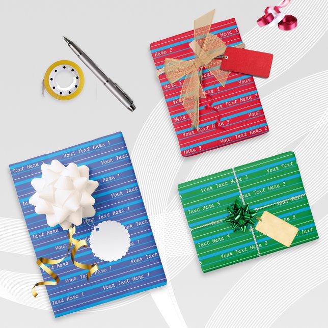 Personalisierte Geschenke mit Rot-Grün-Blau Geschenkpapier Set (Personalize your own set of colorful wrapping paper sheets with your own words, for any occasion)