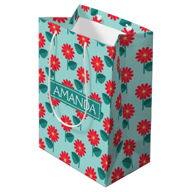 Personalisierte Geschenktasche mit Gänseblümchenmu Mittlere Geschenktüte (Rückseite Schrägansicht)