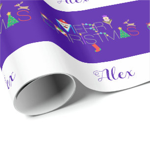 Personalisierte gestreifte Frohe Weihnachten Typog Geschenkpapier