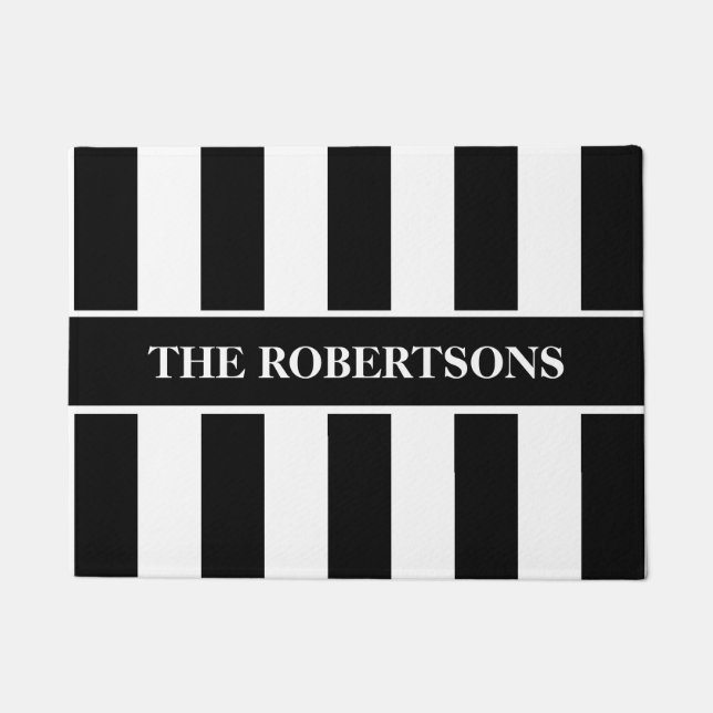 Personalisierte gestreifte Schwarzweiss-Fußmatte Fußmatte (Vorderseite)