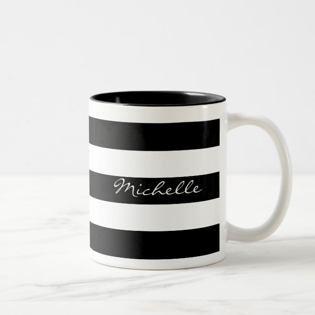 Personalisierte gestreifte Schwarzweiss-Tasse Zweifarbige Tasse (Rechts)