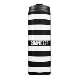Personalisierte gestreifte Schwarzweiss-Trommel Thermosbecher