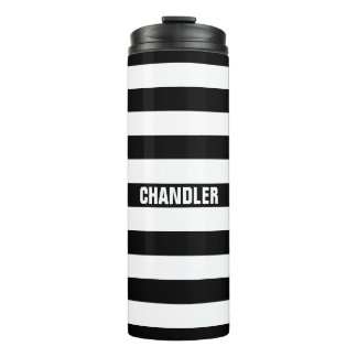 Personalisierte gestreifte Schwarzweiss-Trommel Thermosbecher