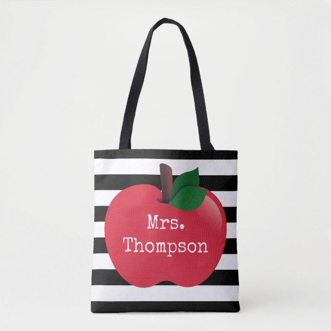 Personalisierte gestreifte Tasche für Lehrer (Vorderseite)