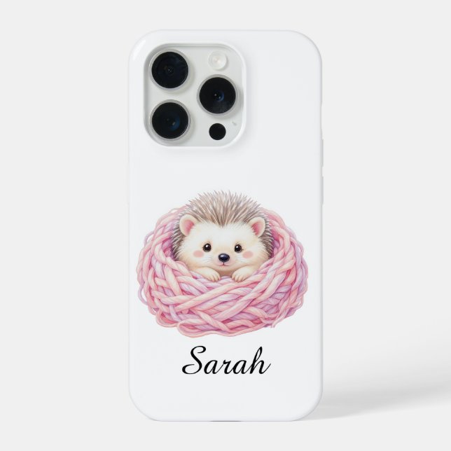 Personalisierte Gestrickte Igel iPhone 15 Pro Hüll Hülle (Rückseite)