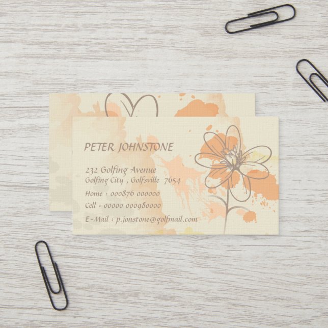 Personalisierte gezeichnete Blüte auf Aquarelltafe Visitenkarte (Vorderseite/Rückseite Beispiel)