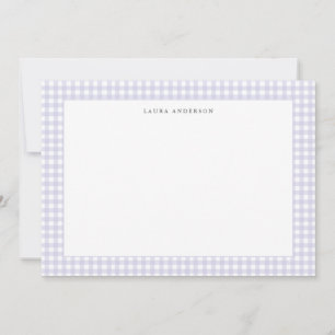 Personalisierte Gingham-Flachkarte in Lavendel und Dankeskarte