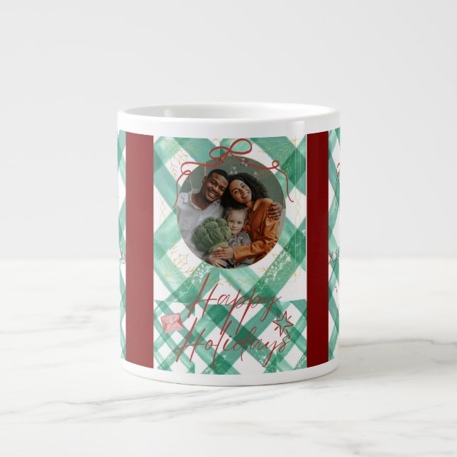 Personalisierte Gingham-Weihnachten Jumbo-Tasse (Vorderseite)
