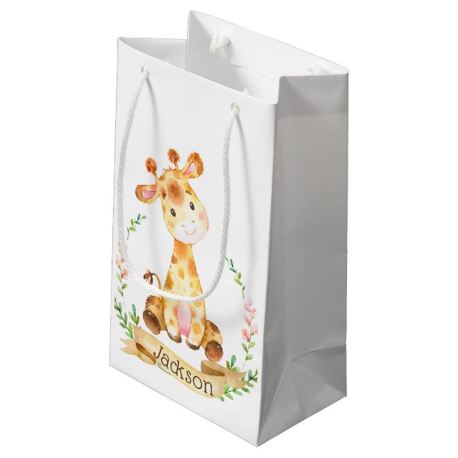 Personalisierte Giraffe Baby-Dusche Kleine Geschenktüte (Rückseite Schrägansicht)