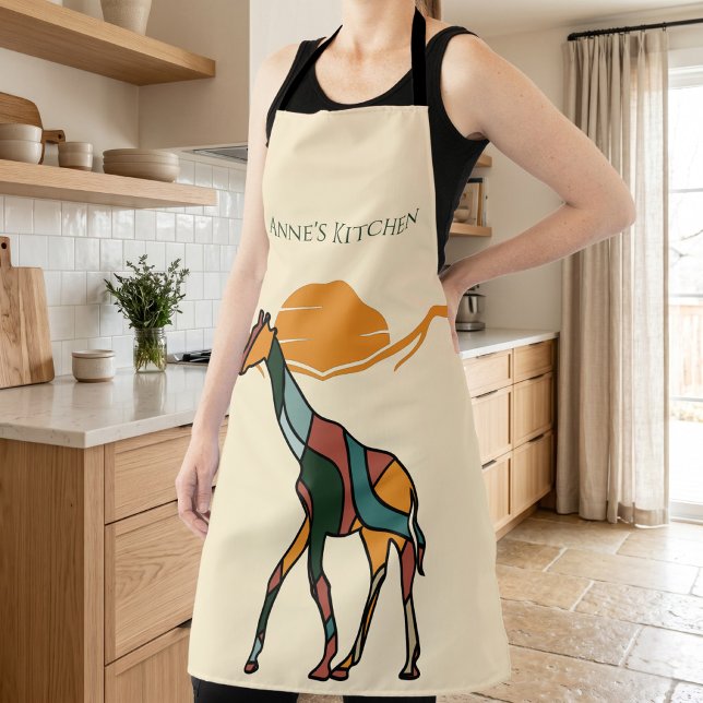 Personalisierte Giraffe-Küchenname-Schürze Schürze (Personalized Kitchen Name Giraffe Boho Mom Gift Apron)