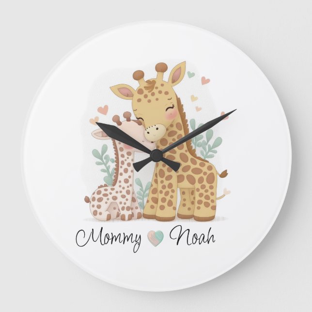 Personalisierte Giraffe Liebe Wall Clock Große Wanduhr (Vorderseite)