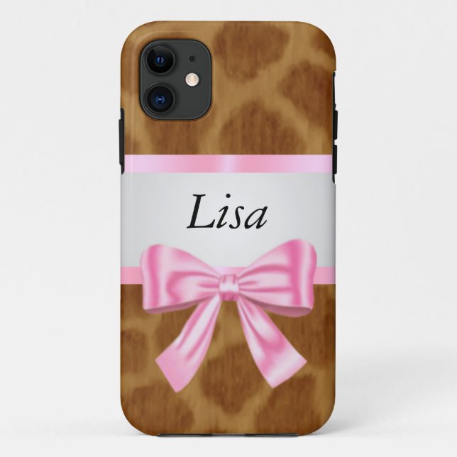 Personalisierte Giraffe Muster Pink Bow Case-Mate iPhone Hülle (Rückseite)