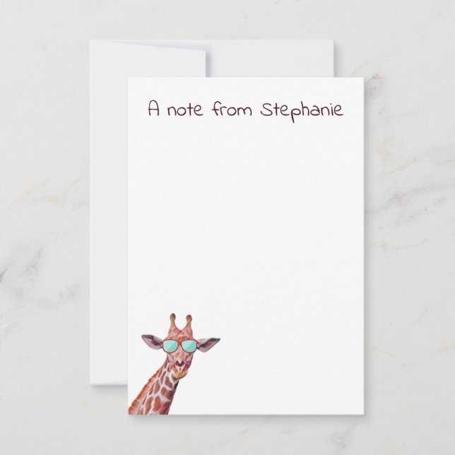 Personalisierte Giraffe Watercolor Lila Funny Mitteilungskarte (Vorderseite)