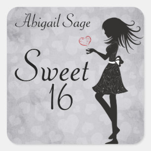 Personalisierte Girl and Hearts Sweet 16 Stickers