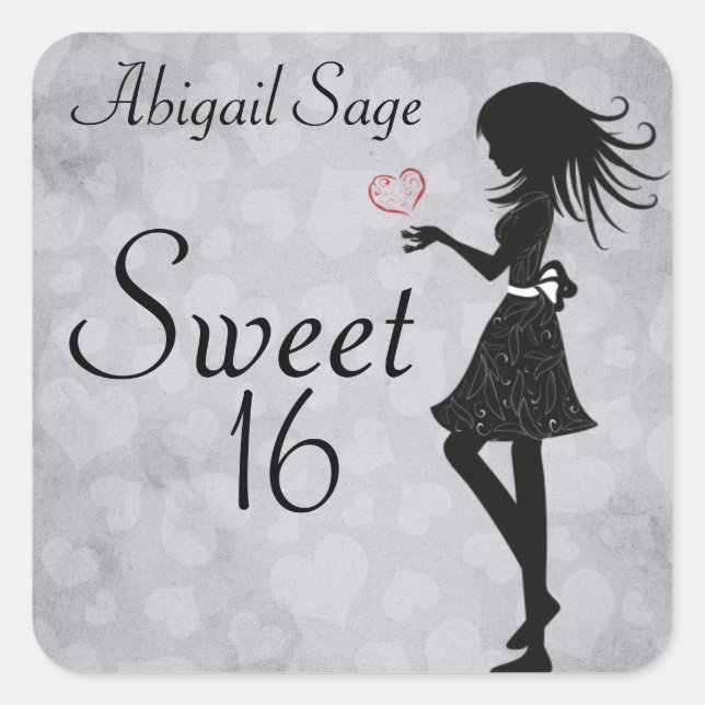 Personalisierte Girl and Hearts Sweet 16 Stickers (Vorderseite)
