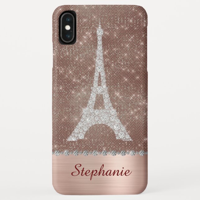 Personalisierte Girl Paris Diamond Rose Gold Case-Mate iPhone Hülle (Rückseite)