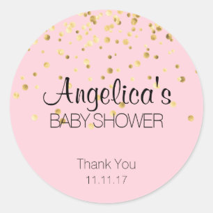 Personalisierte Girl Pink und Gold Baby Duschmarke Runder Aufkleber