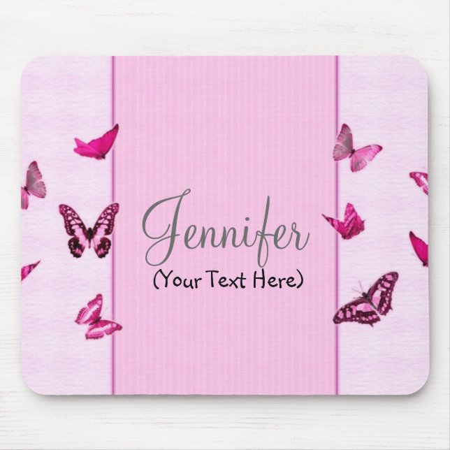 Personalisierte Girly rosa Schmetterlinge Mousepad (Vorne)
