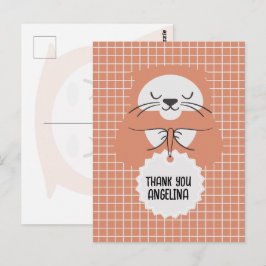 Personalisierte Gitterlinie, braun, niedlich Postkarte