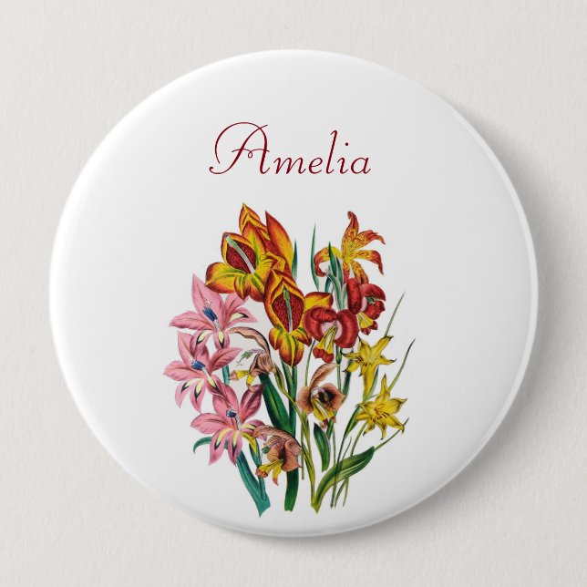 Personalisierte Gladiolen Brosche Button (Vorderseite)