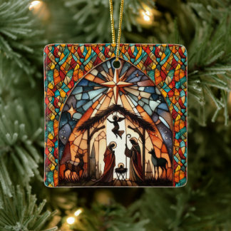 Personalisierte Glasmalerei-Weihnachtskrippe Keramikornament