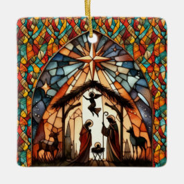 Personalisierte Glasmalerei-Weihnachtskrippe Keramikornament