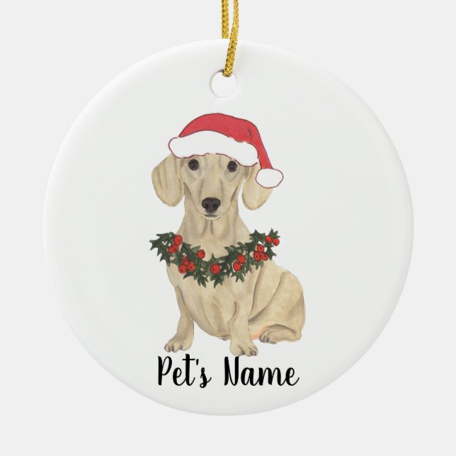 Personalisierte glatte Creme Dackel Weihnachten Keramik Ornament (Vorne)