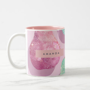 Personalisierte Glitzer-Rosa und Türkis Birnen Zweifarbige Tasse