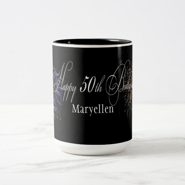 Personalisierte glückliche 50. zweifarbige tasse (Mittel)