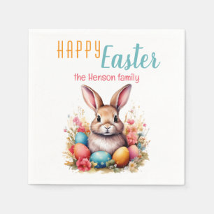 Personalisierte glückliche Osterhasen-Eier-Familie Serviette