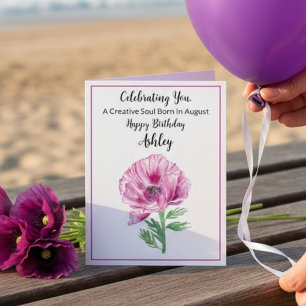 Personalisierte Glücklicher August-Geburtstag Lila Karte