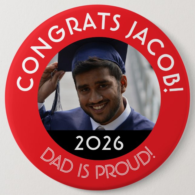 Personalisierte Glückwunsch Grad Foto Vater Proud  Button (Vorderseite)