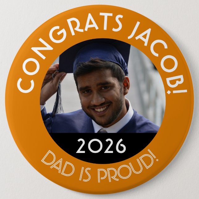 Personalisierte Glückwunsch Grad Foto Vater Proud  Button (Vorderseite)