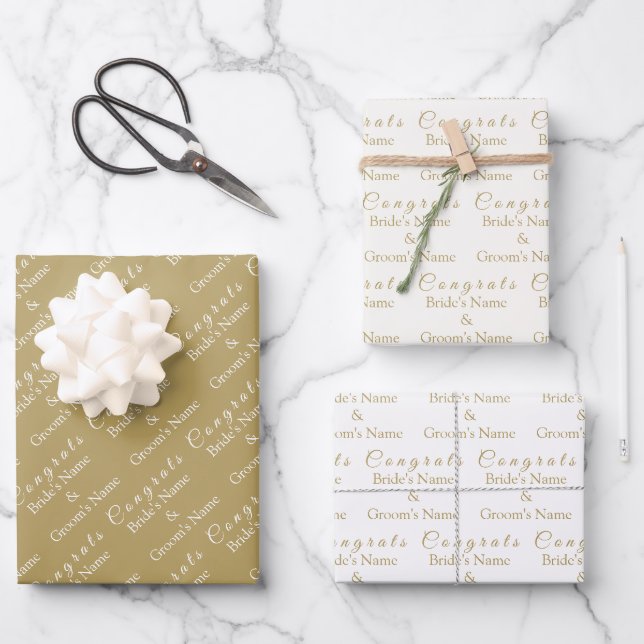 Personalisierte Glückwunsch Name! Antique Gold Wed Geschenkpapier Set (Vorderseite)