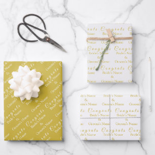 Personalisierte Glückwunsch Name! Old Gold White W Geschenkpapier Set