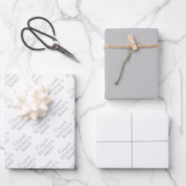 Personalisierte Glückwunsch Name! Silber auf Weiß Geschenkpapier Set