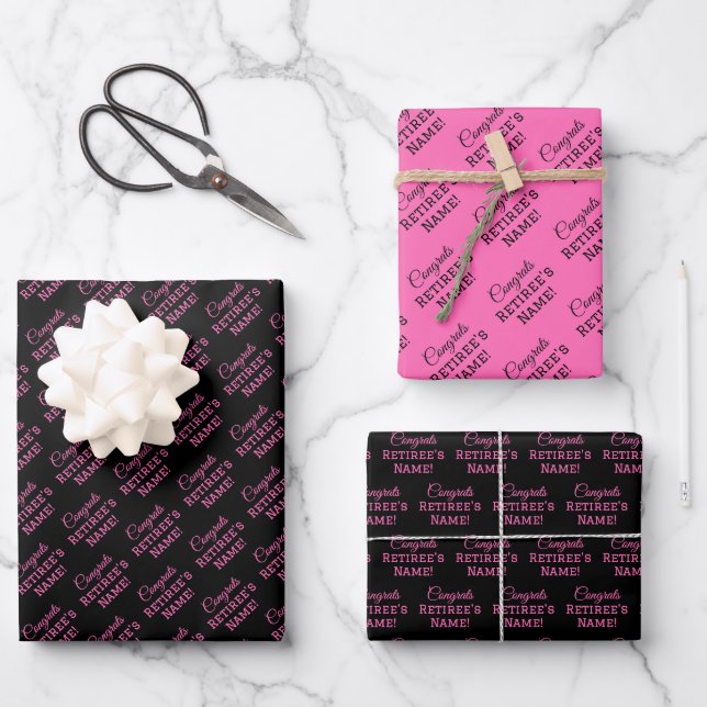 Personalisierte Glückwunsch Retiree! Heiß rosa auf Geschenkpapier Set (Vorderseite)
