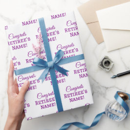 Personalisierte Glückwunsch Retiree! Lila auf Weiß Geschenkpapier