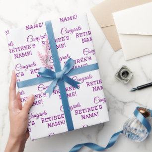 Personalisierte Glückwunsch Retiree! Lila auf Weiß Geschenkpapier