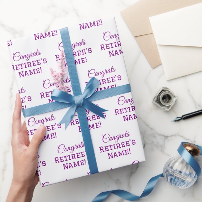 Personalisierte Glückwunsch Retiree! Lila auf Weiß Geschenkpapier (Schenken)