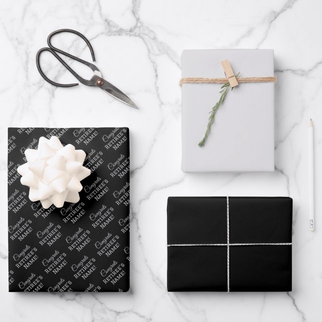 Personalisierte Glückwunsch Retiree! Silber auf Sc Geschenkpapier Set (Vorderseite)