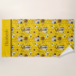 Personalisierte Gnome machen Honig aus gelber Blüt Strandtuch