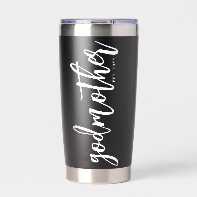Personalisierte Godmutter Brush Script Typografie Thermobecher (Vorderseite)
