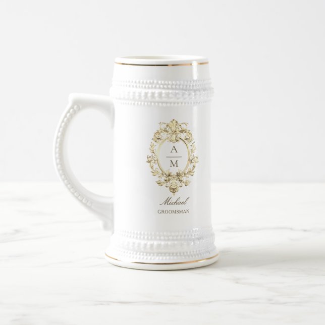 Personalisierte Gold Barock Brautführer Bierglas (Links)