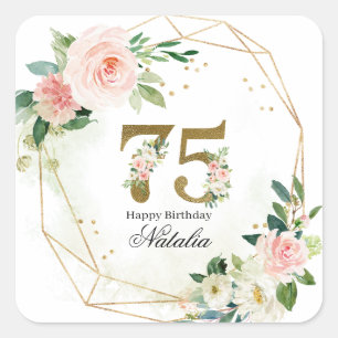 Personalisierte Gold- & Blumen-75. Benutzerdefinie Quadratischer Aufkleber