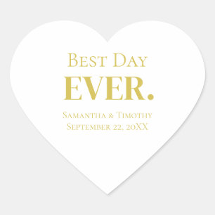 Personalisierte Gold Hochzeit Best Day Ever Herz-Aufkleber