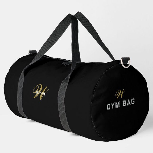Personalisierte Gold-Schwarz-Monogramm-Anfangsbuch Duffle Bag (Linke Ecke)