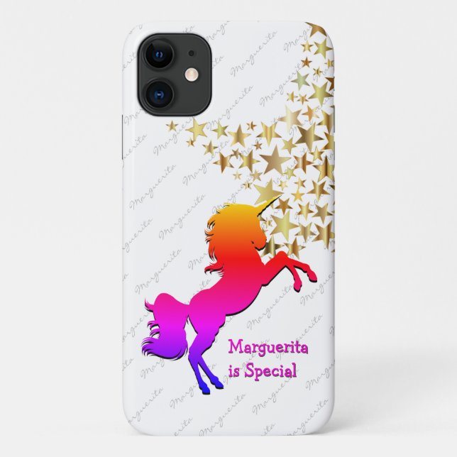 Personalisierte Gold Stars mehrfarbiges Einhorn Case-Mate iPhone Hülle (Rückseite)